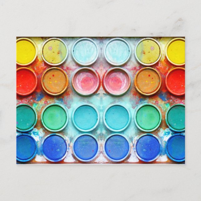 Cartão Postal Caixa de cores de tinta divertida (Frente)
