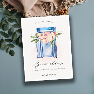 Cartão Postal Caixa de Correio Floral Azul de Pêssego que Movi
