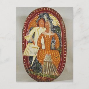 Cartão Postal Caixa de Marzipan representando homem e mulher, c.