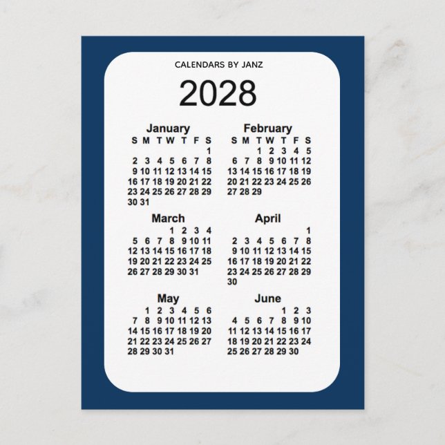 Cartão Postal Caixa de Polícia de 2028 Mini Calendário Azul 6 Me (Frente)