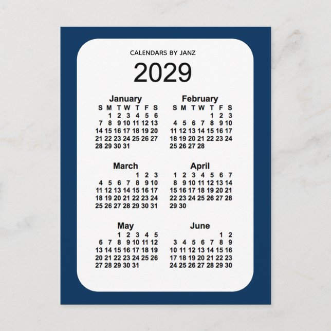 Cartão Postal Caixa de Polícia de 2029 Mini Calendário Azul 6 Me (Frente)