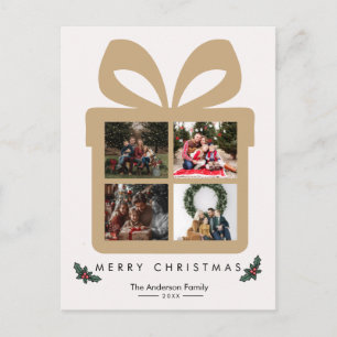 Cartão Postal Caixa de Presente 4 Colagem de Fotos Feliz Natal
