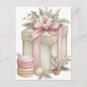 Cartão Postal Caixa de Presente de Natal Pastel Festiva e Elegan