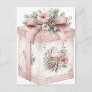 Cartão Postal Caixa de Presente de Natal Pastel Festiva e Elegan