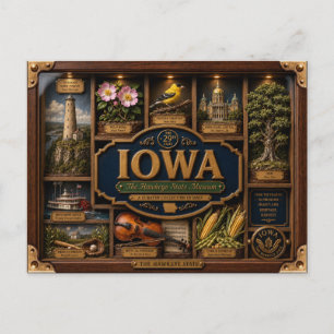 Cartão Postal Caixa de Sombra de Iowa Figurinha 3D Estado