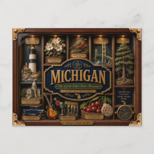 Cartão Postal Caixa de Sombra de Michigan 3D Figura Estado