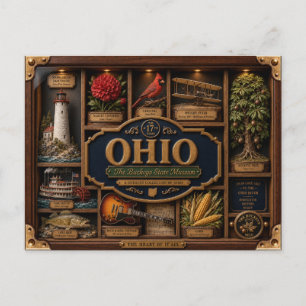 Cartão Postal Caixa de Sombra de Ohio 3D Figurinha Estado