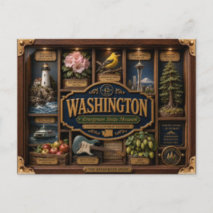 Cartão Postal Caixa de Sombra de Washington 3D Figura Estado
