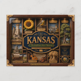 Cartão Postal Caixa de Sombra do Kansas 3D Figura Estado