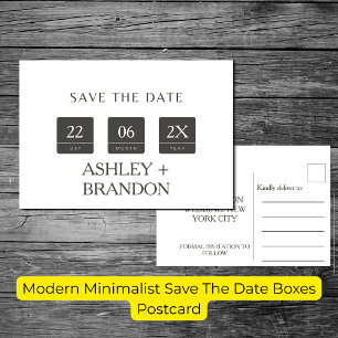 Cartão Postal Caixas de Save The Date Minimalistas Modernas