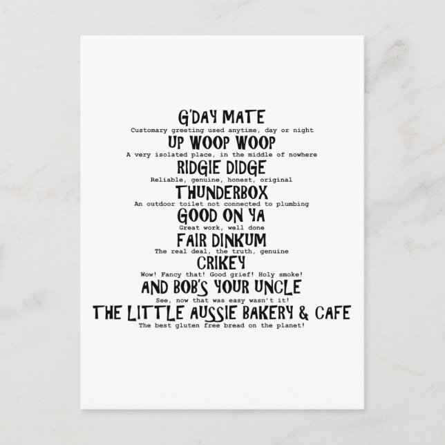Cartão Postal Calão australiano (Frente)