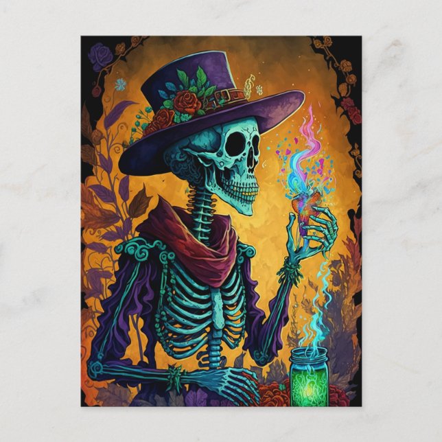Cartão Postal Calavera Festiva! - Arte esquelética mexicana (Frente)