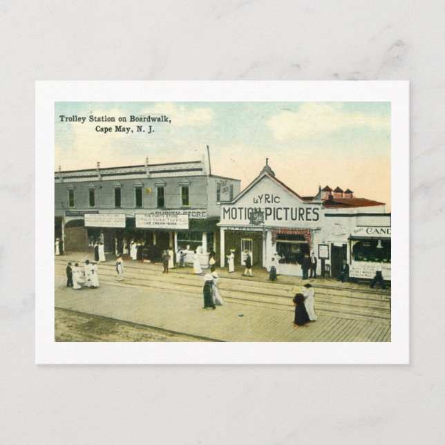 Cartão Postal Calçada, Cape May, Nova Jersey Antiga (Frente)
