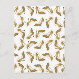 Cartão Postal Calçados de salto alto com brilho dourado de tendê