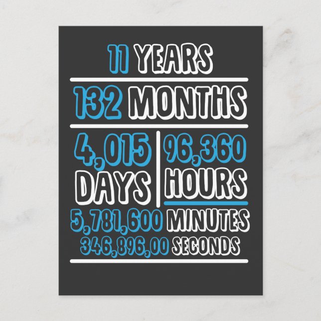 Cartão Postal Cálculo de 11 anos Aniversário Aniversário Anivers (Frente)