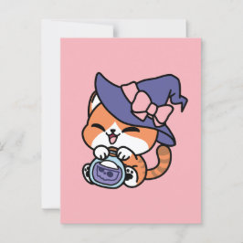 Cartão Postal Caldeirão de Bruxa Tabby – Design de Gato Fofo de