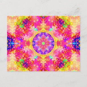 Cartão Postal Caleidoscópio cor-de-rosa e amarelo Fractal