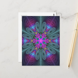 Cartão Postal Caleidoscópio de Arte Fractal de Greve Colorida Ma