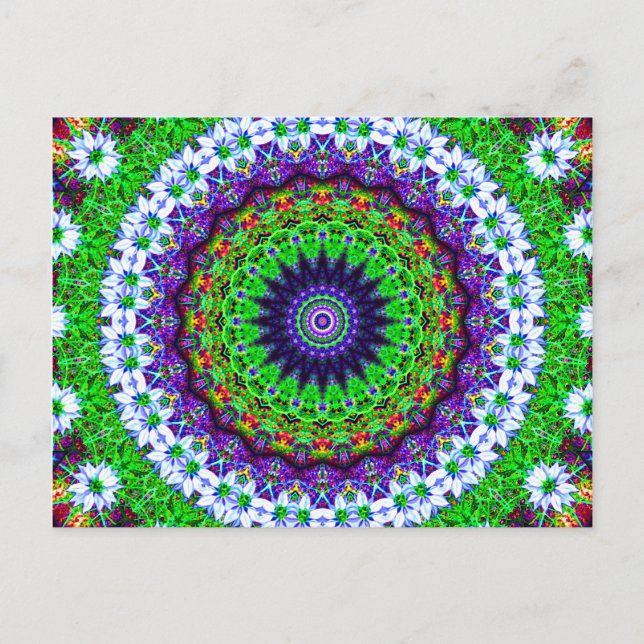 Cartão Postal Caleidoscópio Floral Multicolor Mandala (Frente)