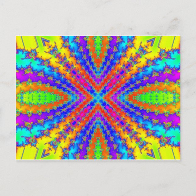 Cartão Postal caleidoscópio fractal colorido (Frente)