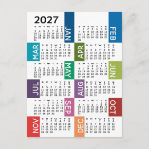 Cartão Postal Calendário 2022 com meses coloridos