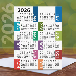 Cartão Postal Calendário 2022 com meses coloridos