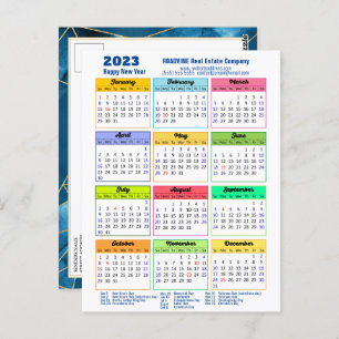 Cartão Postal Calendário 2023 Azul Geométrico Moderno