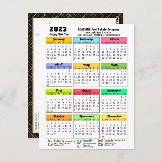 Cartão Postal Calendário 2023 Roteiro Moderno Minimalista Negóci (Frente/Verso)
