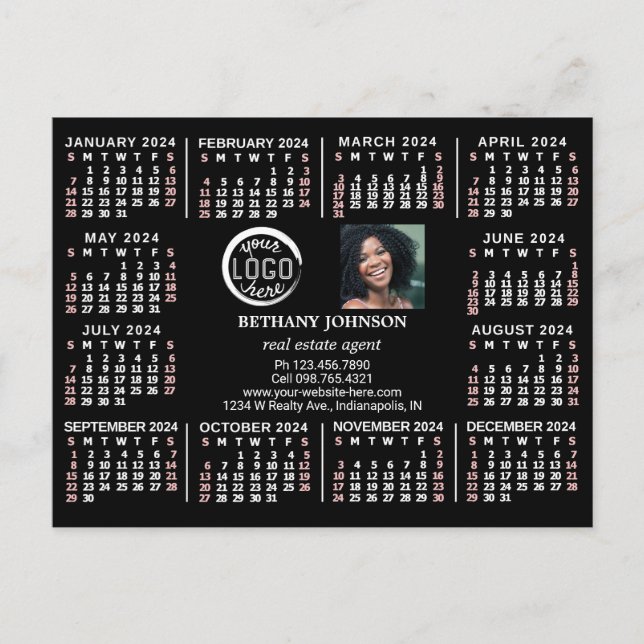 Cartão Postal Calendário 2024 Personalizar Texto Fotográfico de  (Frente)