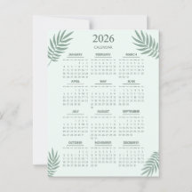Calendário 2026 Boho Floral Estético Verde Menta