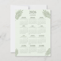 Calendário 2026 Boho Floral Estético Verde Salvia