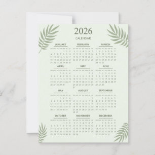 Cartão Postal Calendário 2026 Boho Floral Estético Verde Salvia