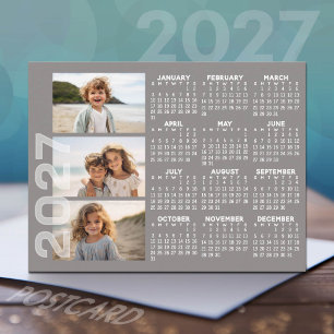 Cartão Postal Calendário 2027 3 Fotos Básico Bege Minimalista Ím