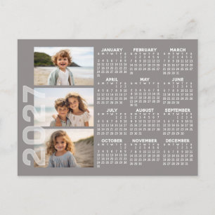 Cartão Postal Calendário 2027 3 Fotos Básico Bege Minimalista Ím