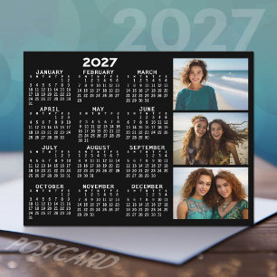 Cartão Postal Calendário 2027 3 Fotos Preto Básico Minimalista