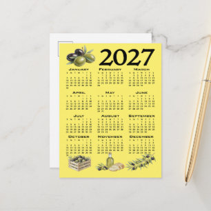 Cartão Postal Calendário 2027, Azeitonas Mediterrâneas. Amarelo