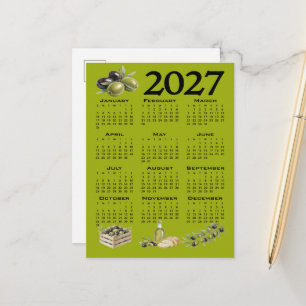 Cartão Postal Calendário 2027, Azeitonas Mediterrâneas, Verde