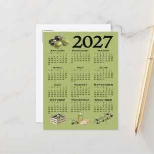 Cartão Postal Calendário 2027, Azeitonas Mediterrâneas, Verde