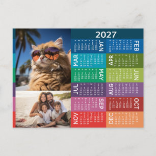 Cartão Postal Calendário 2027 - Colagem de Fotos Fundo Colorido