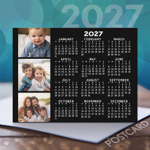 Cartão Postal Calendário 2027 com Colagem de 3 Fotos - preto