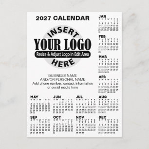 Cartão Postal Calendário 2027 com informações de contato do logo
