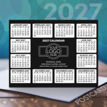 Calendário 2027 com informações de contato do logo