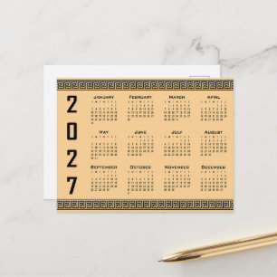 Cartão Postal Calendário 2027, Frete Grego, Preto no Bege