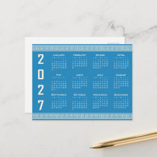 Cartão Postal Calendário 2027, Fretwork Grego, Azul, Cosmic Latt