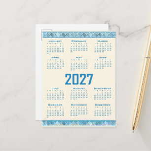 Cartão Postal Calendário 2027, Fretwork Grego, Azul no Cosmic La