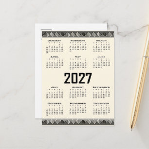 Cartão Postal Calendário 2027, Fretwork Grego, Preto em Cosmic L