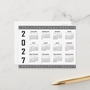 Cartão Postal Calendário 2027, Fretwork Grego, Preto no Branco