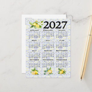 Cartão Postal Calendário 2027 Limões Azulejos Mediterrâneos Ital
