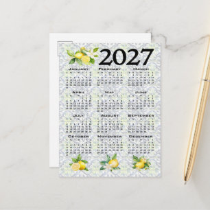 Cartão Postal Calendário 2027 Limões Italianos Azulejos Mediterr