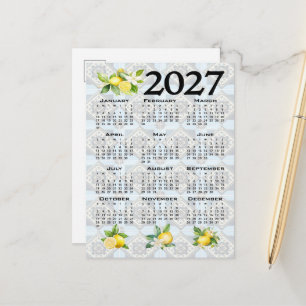 Cartão Postal Calendário 2027 Limões Italianos Azulejos Mediterr